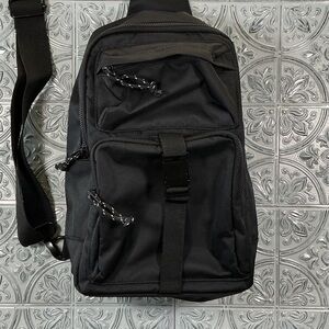 No Boundaries Black Crossbody Sling Bag with Camouflage Strap